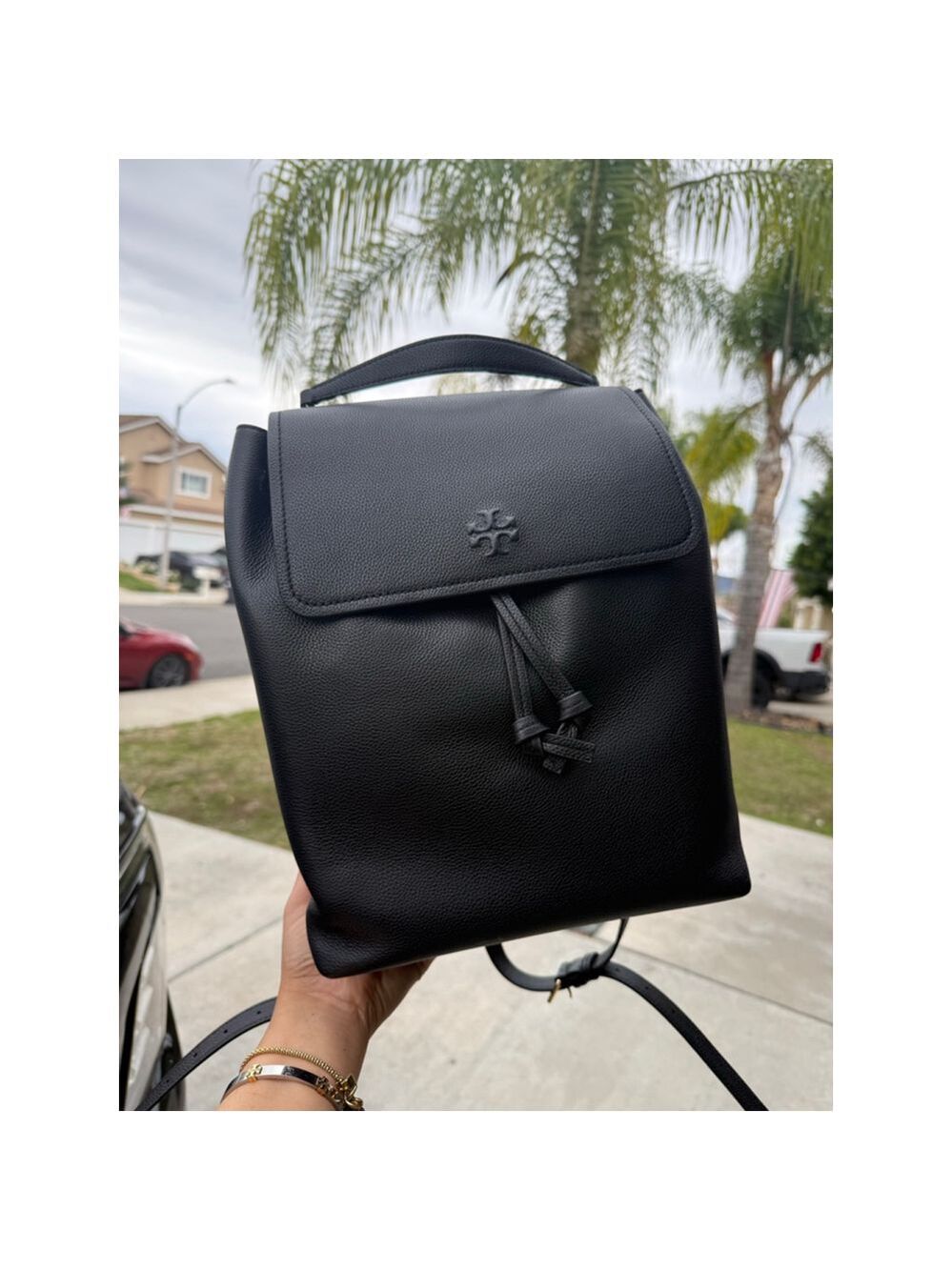 550!+ new Tory Burch Thea Black Leather Backpack